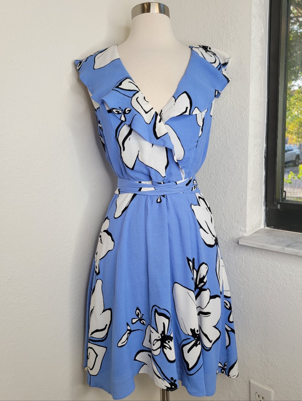 PARKER Floral Ruffle Mini Dress Blue 4.